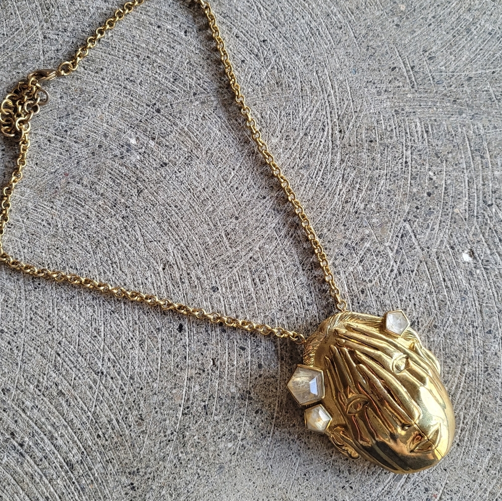 Rutilated quartz face pendant necklace unique